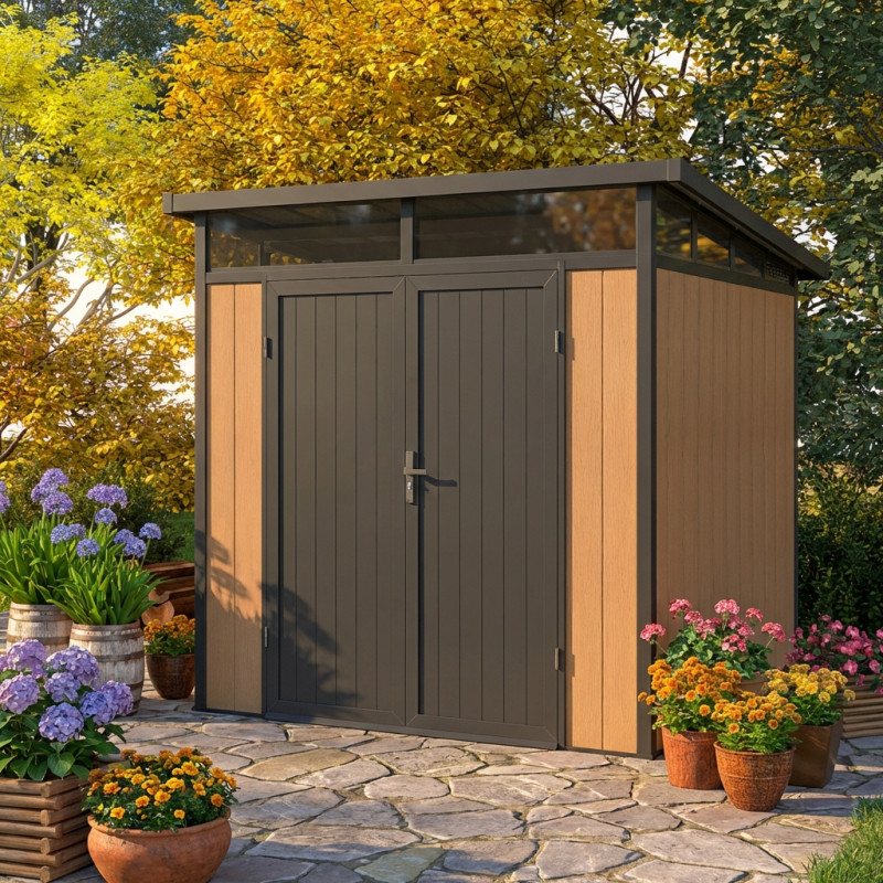 Abri en composite Gordon aspect bois 4,51m² porte alu Woodlife Garden